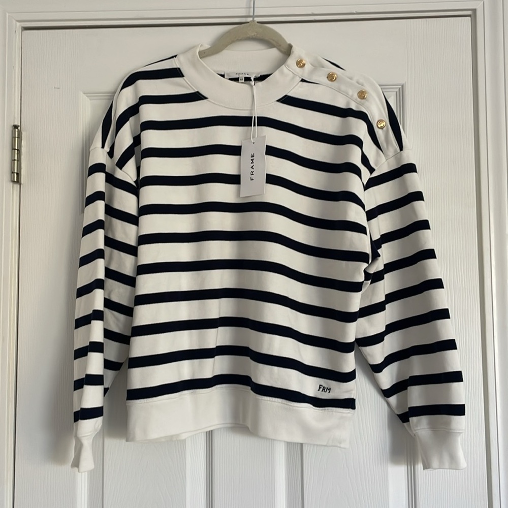 Brand New With Tags Frame Button Detail Sweatshirt - Picture 2 of 4